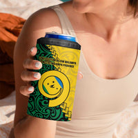 Malampa Province 4 in 1 Can Cooler Tumbler Vanuatu Pattern Map With Plumeria Flag Color