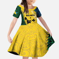 Malampa Province Family Matching Long Sleeve Bodycon Dress and Hawaiian Shirt Vanuatu Map - Plumeria Flag Color LT14 Daughter's Dress Yellow - Polynesian Pride