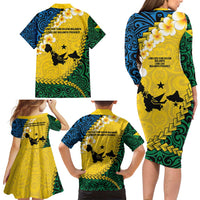 Malampa Province Family Matching Long Sleeve Bodycon Dress and Hawaiian Shirt Vanuatu Map - Plumeria Flag Color LT14 - Polynesian Pride