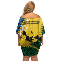 Malampa Province Family Matching Off Shoulder Short Dress and Hawaiian Shirt Vanuatu Map - Plumeria Flag Color