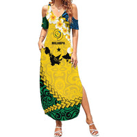 Malampa Province Family Matching Summer Maxi Dress and Hawaiian Shirt Vanuatu Map - Plumeria Flag Color