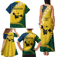 Malampa Province Family Matching Tank Maxi Dress and Hawaiian Shirt Vanuatu Map - Plumeria Flag Color