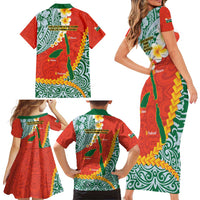 Penama Province Family Matching Short Sleeve Bodycon Dress and Hawaiian Shirt Vanuatu Map - Plumeria Flag Color LT14 - Polynesian Pride