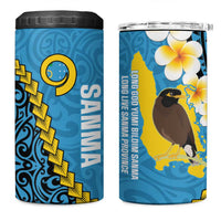 Sanma Province 4 in 1 Can Cooler Tumbler Vanuatu Pattern Myna Bird With Plumeria Flag Color