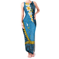 Sanma Province Family Matching Tank Maxi Dress and Hawaiian Shirt Vanuatu Pattern Myna Bird - Plumeria Flag Color