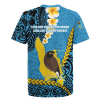 Sanma Province Rugby Jersey Vanuatu Pattern Myna Bird - Plumeria Flag Color