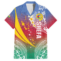 Shefa Province Family Matching Off Shoulder Short Dress and Hawaiian Shirt Vanuatu Pattern Map - Plumeria Flag Color