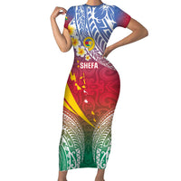 Shefa Province Family Matching Short Sleeve Bodycon Dress and Hawaiian Shirt Vanuatu Pattern Map - Plumeria Flag Color LT14 Mom's Dress Red - Polynesian Pride