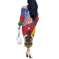 Shefa Province Off The Shoulder Long Sleeve Dress Vanuatu Pattern Map - Plumeria Flag Color