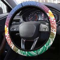 Shefa Province Steering Wheel Cover Vanuatu Pattern Map - Plumeria Flag Color
