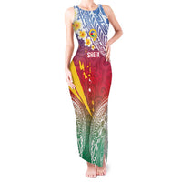 Shefa Province Tank Maxi Dress Vanuatu Pattern Map - Plumeria Flag Color