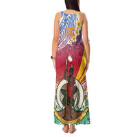 Shefa Province Tank Maxi Dress Vanuatu Pattern Map - Plumeria Flag Color