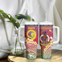Shefa Province Tumbler With Handle Vanuatu Pattern Map With Plumeria Flag Color