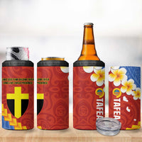 Tafea Province 4 in 1 Can Cooler Tumbler Vanuatu Pattern Map With Plumeria Flag Color