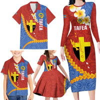 Tafea Province Family Matching Long Sleeve Bodycon Dress and Hawaiian Shirt Vanuatu Pattern Map - Plumeria Flag Color LT14 - Polynesian Pride