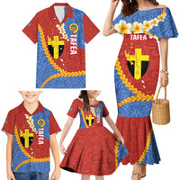 Tafea Province Family Matching Mermaid Dress and Hawaiian Shirt Vanuatu Pattern Map - Plumeria Flag Color LT14 - Polynesian Pride