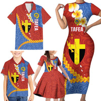 Tafea Province Family Matching Short Sleeve Bodycon Dress and Hawaiian Shirt Vanuatu Pattern Map - Plumeria Flag Color LT14 - Polynesian Pride