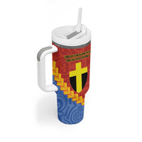 Tafea Province Tumbler With Handle Vanuatu Pattern Map With Plumeria Flag Color