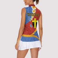 Tafea Province Women Sleeveless Polo Shirt Vanuatu Pattern Map - Plumeria Flag Color