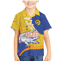 Torba Province Family Matching Mermaid Dress and Hawaiian Shirt Vanuatu Pattern Crocodile - Plumeria Flag Color LT14 Son's Shirt Yellow - Polynesian Pride