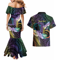 Personalized Polynesian Memorial Couples Matching Mermaid Dress and Hawaiian Shirt Dragonflies Appear When Angels Are Near