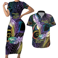 Personalized Polynesian Memorial Couples Matching Short Sleeve Bodycon Dress and Hawaiian Shirt Dragonflies Appear When Angels Are Near LT14 Colorful - Polynesian Pride