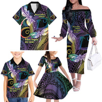 Personalized Polynesian Memorial Family Matching Off The Shoulder Long Sleeve Dress and Hawaiian Shirt Dragonflies Appear When Angels Are Near LT14 - Polynesian Pride