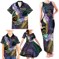 Personalized Polynesian Memorial Family Matching Tank Maxi Dress and Hawaiian Shirt Dragonflies Appear When Angels Are Near