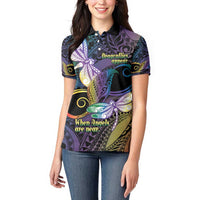 Personalized Polynesian Memorial Women Polo Shirt Dragonflies Appear When Angels Are Near
