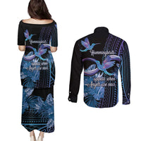 Polynesian Memorial Couples Matching Puletasi and Long Sleeve Button Shirt Hummingbirds Appear When Angels Are Near LT14 - Polynesian Pride