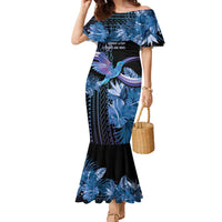 Polynesian Memorial Family Matching Mermaid Dress and Hawaiian Shirt Hummingbirds Appear When Angels Are Near LT14 Mom's Dress Black - Polynesian Pride