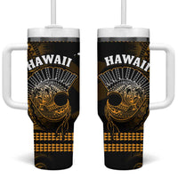 Hawaii Tumbler With Handle Kakau Warrior Helmet Gradient Gold Polynesian