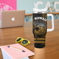 Hawaii Tumbler With Handle Kakau Warrior Helmet Gradient Gold Polynesian
