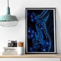 Blue Polynesia Shark Tattoo Canvas Wall Art With Polynesian Plumeria LT14 - Polynesian Pride
