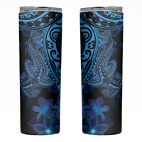 Blue Polynesia Shark Tattoo Skinny Tumbler With Polynesian Plumeria