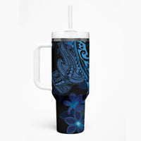 Blue Polynesia Shark Tattoo Tumbler With Handle With Polynesian Plumeria