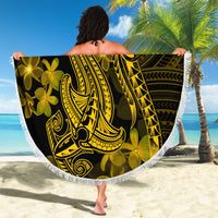 Gold Polynesia Shark Tattoo Beach Blanket With Polynesian Plumeria LT14 - Polynesian Pride