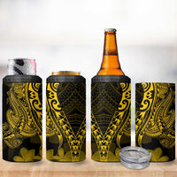 Gold Polynesia Shark Tattoo 4 in 1 Can Cooler Tumbler With Polynesian Plumeria