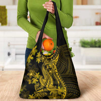 Gold Polynesia Shark Tattoo Grocery Bag With Polynesian Plumeria