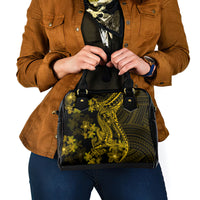 Gold Polynesia Shark Tattoo Shoulder Handbag With Polynesian Plumeria LT14 - Polynesian Pride