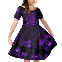 Purple Polynesia Shark Tattoo Family Matching Mermaid Dress and Hawaiian Shirt With Polynesian Plumeria LT14 Daughter's Dress Purple - Polynesian Pride
