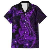 Purple Polynesia Shark Tattoo Family Matching Off Shoulder Maxi Dress and Hawaiian Shirt With Polynesian Plumeria LT14 Dad's Shirt - Short Sleeve Purple - Polynesian Pride