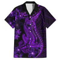Purple Polynesia Shark Tattoo Family Matching Short Sleeve Bodycon Dress and Hawaiian Shirt With Polynesian Plumeria LT14 Dad's Shirt - Short Sleeve Purple - Polynesian Pride