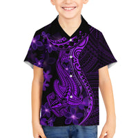Purple Polynesia Shark Tattoo Family Matching Tank Maxi Dress and Hawaiian Shirt With Polynesian Plumeria LT14 Son's Shirt Purple - Polynesian Pride