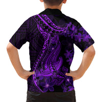 Purple Polynesia Shark Tattoo Kid Hawaiian Shirt With Polynesian Plumeria LT14 - Polynesian Pride