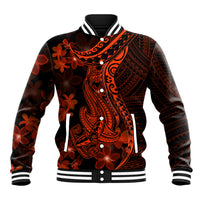 Red Polynesia Baseball Jacket Shark Tattoo With Polynesian Plumeria LT14 Unisex Red - Polynesian Pride