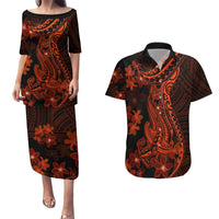 Red Polynesia Couples Matching Puletasi Dress and Hawaiian Shirt Shark Tattoo With Polynesian Plumeria LT14 Red - Polynesian Pride