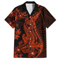 Red Polynesia Family Matching Off Shoulder Maxi Dress and Hawaiian Shirt Shark Tattoo With Polynesian Plumeria LT14 Dad's Shirt - Short Sleeve Red - Polynesian Pride