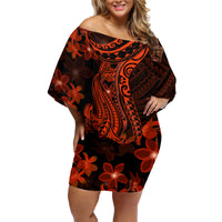 Red Polynesia Family Matching Off Shoulder Short Dress and Hawaiian Shirt Shark Tattoo With Polynesian Plumeria LT14 Mom's Dress Red - Polynesian Pride