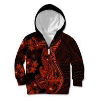 Red Polynesia Kid Hoodie Shark Tattoo With Polynesian Plumeria LT14 Zip Hoodie Red - Polynesian Pride